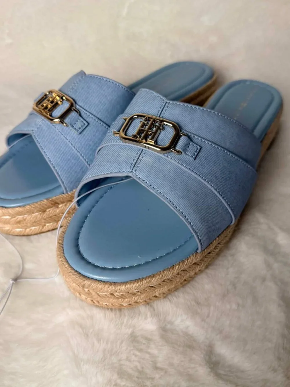 Tommy Hilfiger Light Blue Platform Espadrille Slides